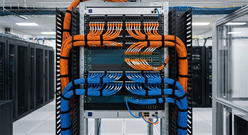 Armadio di rete con cablaggio strutturato in rame
